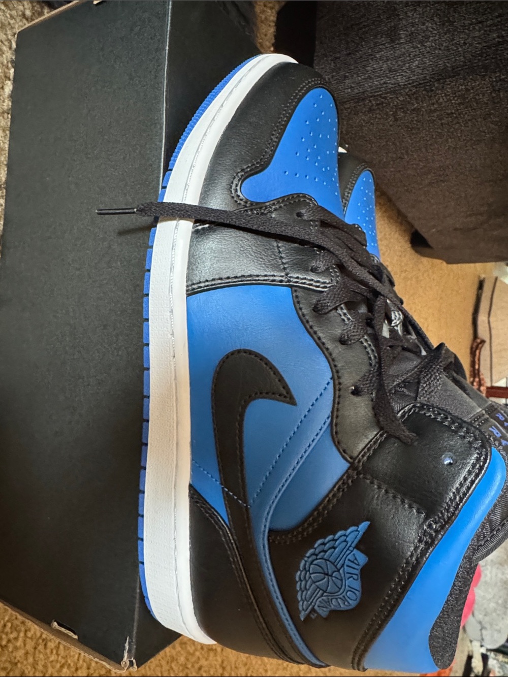 Jordan 1 Mid Top Royal/Black Basketball Sneakers